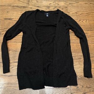 Gap Black Open Front Cardigan Cotton Blend Lightweight Knit Sweater Size M